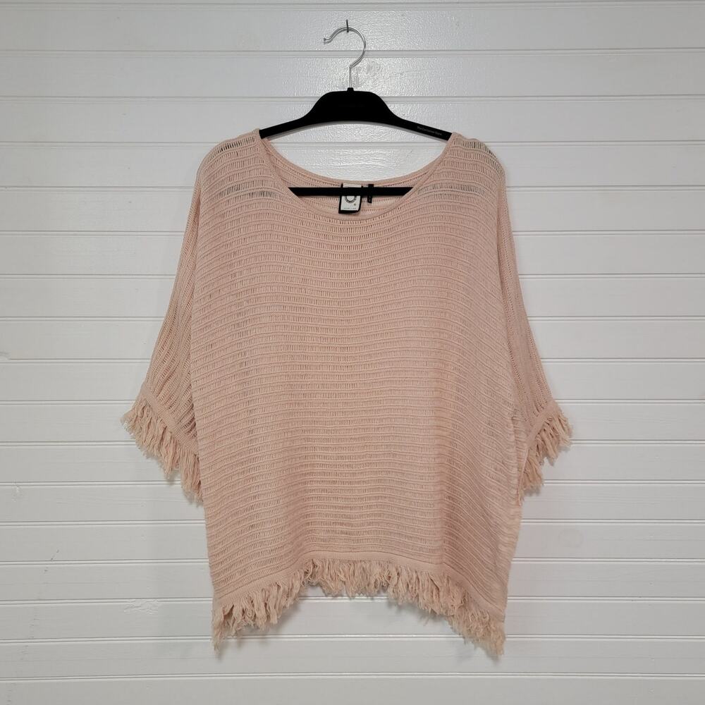 Anthropologie Akemi Kin Cotton Linen Poncho Shawl Sweater Lagenlook Boho Fringe